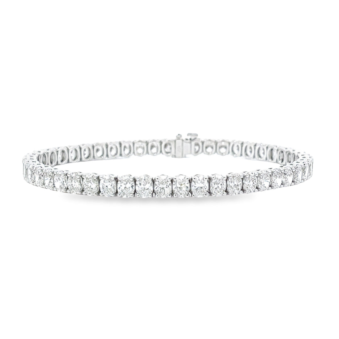 18K White Gold Oval Diamond Tennis Bracelet Weighing 11.58cts