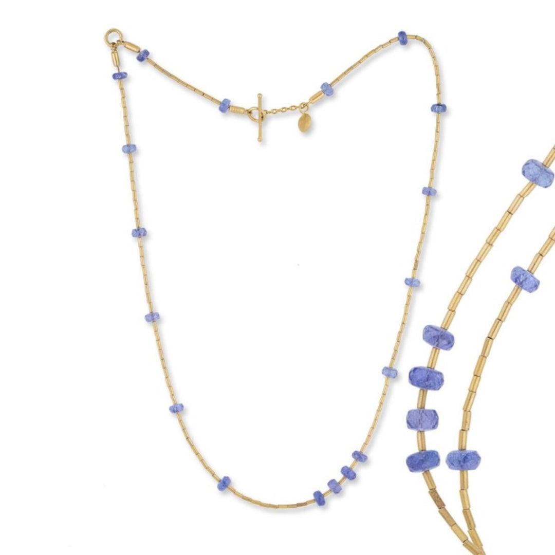 Yellow Gold "Chatter" Tanzanite Bead Necklace - 18"
