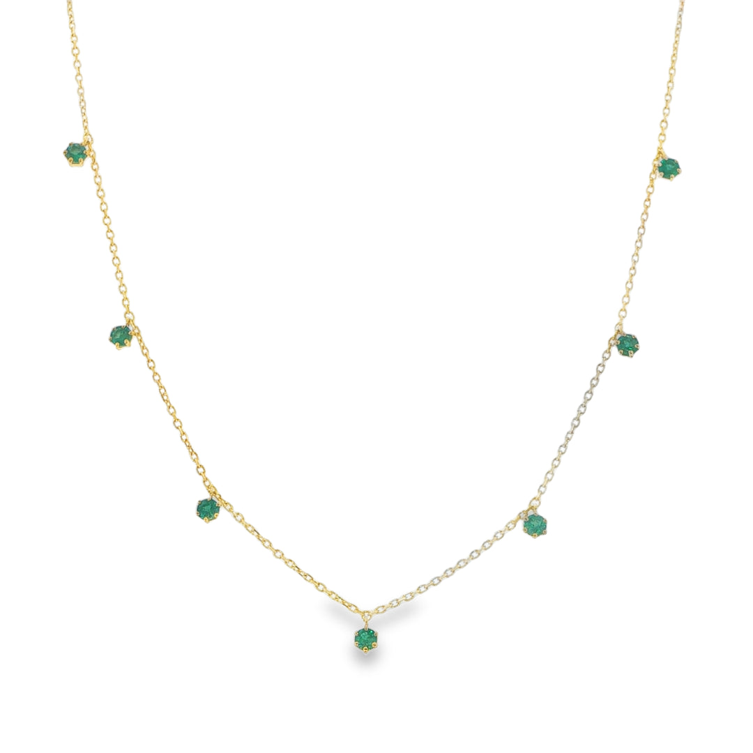 14K Yellow Gold Dangling Emeralds By The Yard Necklace - 18"