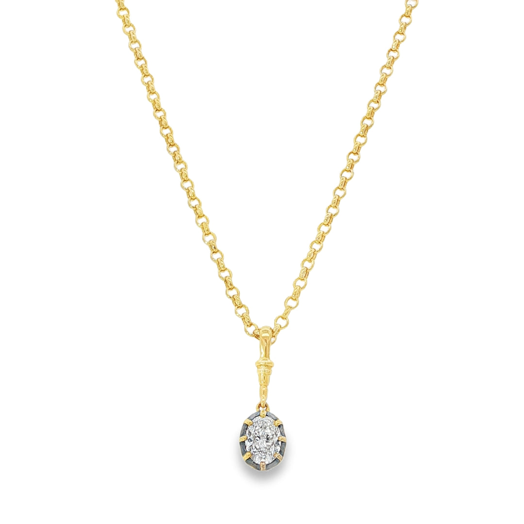 Oval Diamond Pendant Set in an Antique Collet Setting Weighing 0.71cts on a Yellow Gold Chain