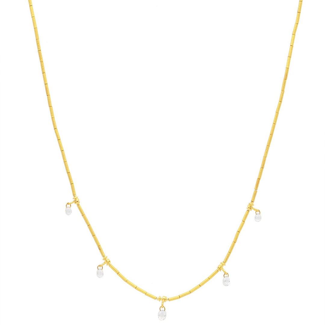 Gold Tube Necklace With 5 Diamond Charms