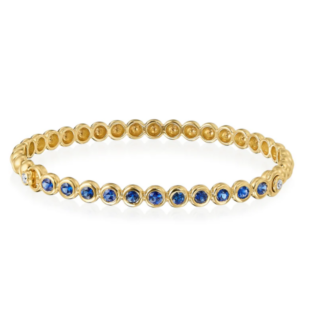 Diamond And Blue Sapphire Beaded Nutmeg Bangle