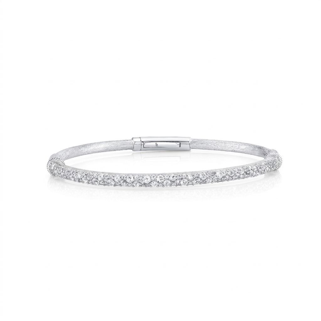 Sterling Silver Bracelet With Pave White Topaz - 6.5"