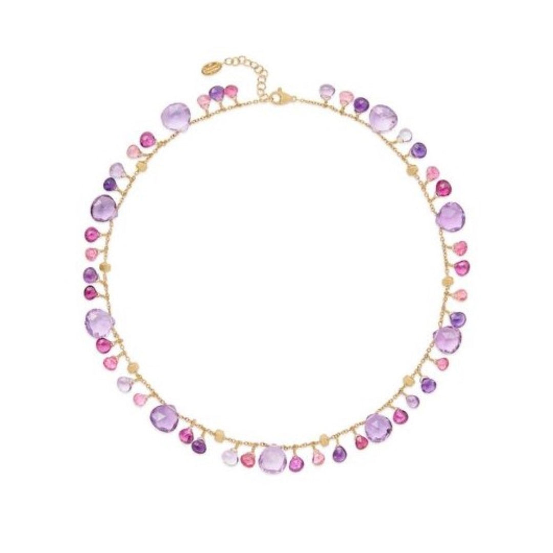 18K Yellow Gold Short Necklace with Amethyst and Pink Tourmaline