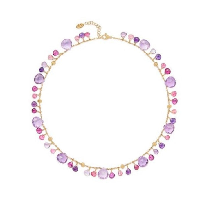 18K Yellow Gold Short Necklace with Amethyst and Pink Tourmaline