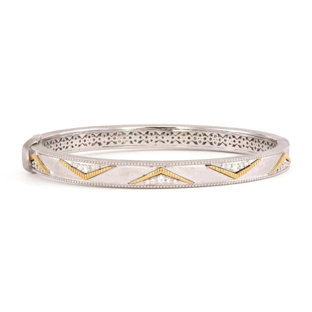 Mixed Metal Moroccan Tangier Boomerang Bangle With White Diamonds
