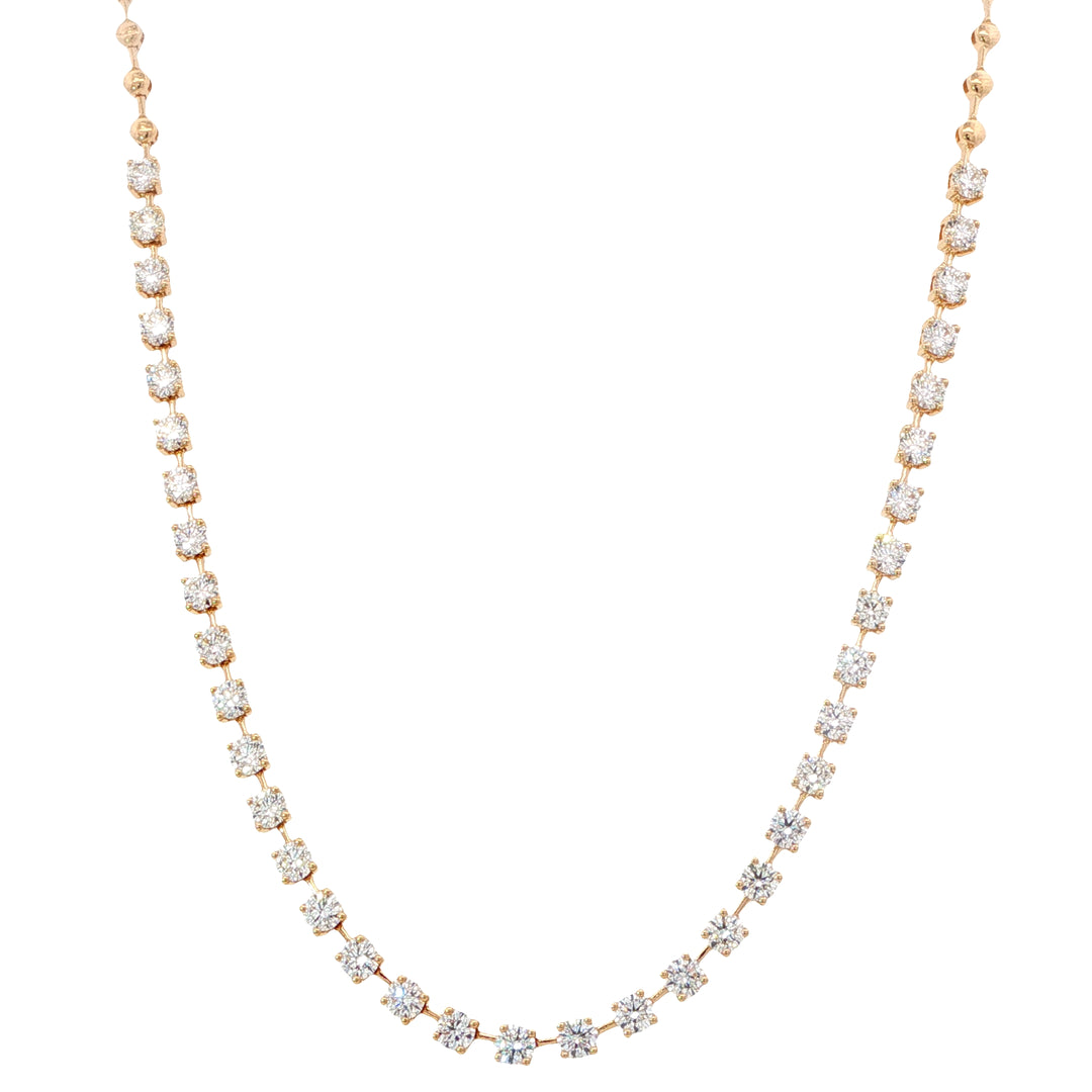 14K Yellow Gold Half Way Floating Diamond Tennis Necklace Weighing 7.11cts - 16"