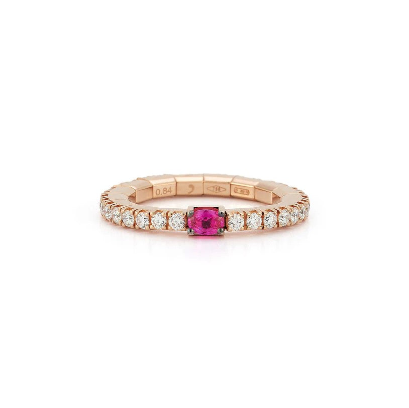 Rose Gold Stretch Diamond Ring With Oval Cut Ruby Center Stone
