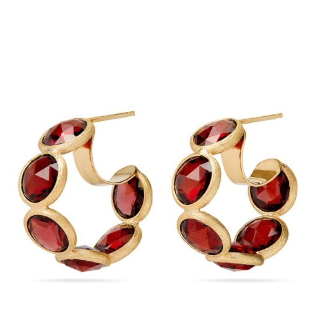 Jaipur Collection Hoops With Bezel Set Red Garnet