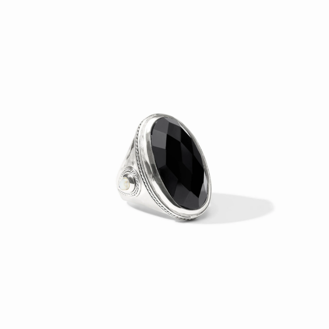 Silver Cannes Statement Ring In Obsidian Black - Size 7