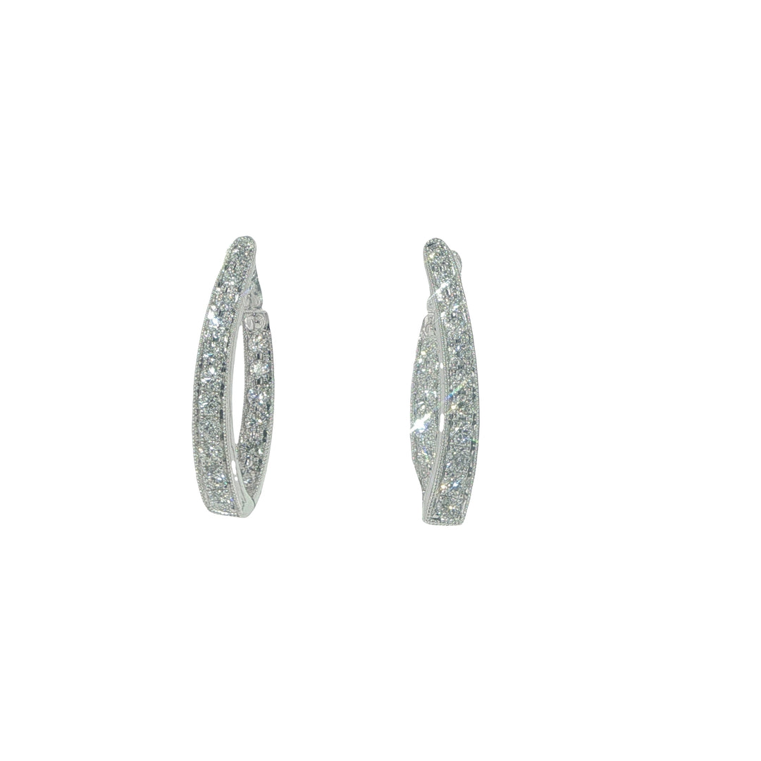 18K White Gold Diamond Milgrain Inside Out Hoops Weighing 0.83cts