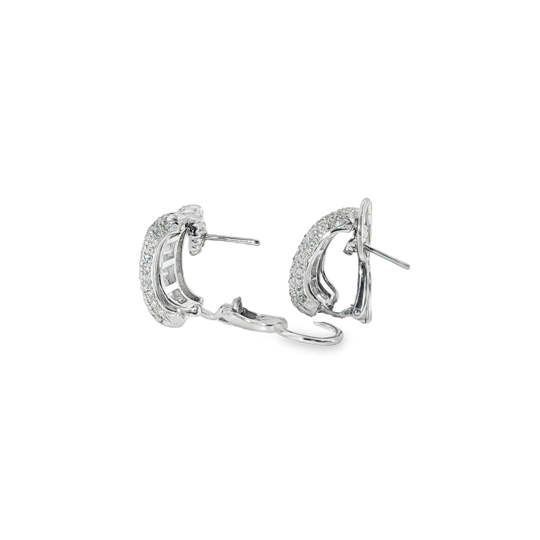 Folding Post Huggies With Baguette and Pave Diamonds