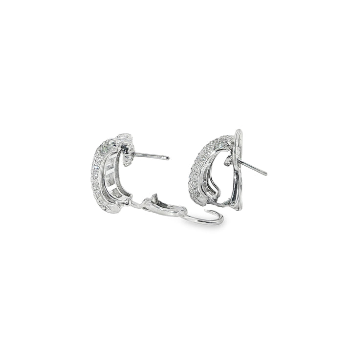 Folding Post Huggies With Baguette and Pave Diamonds