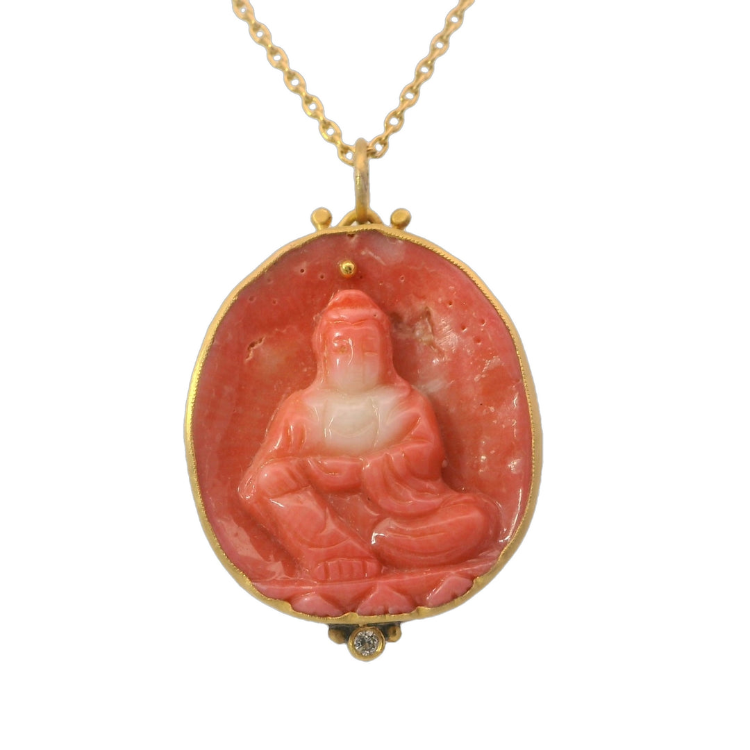 Coral Budha Cameo Pendant