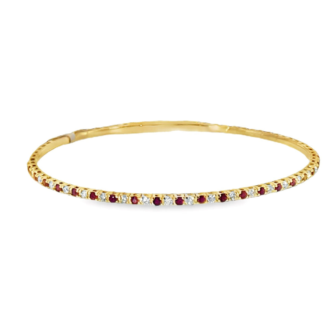 14K Yellow Gold Flexible Bangle With Alternating Rubies And Diamonds