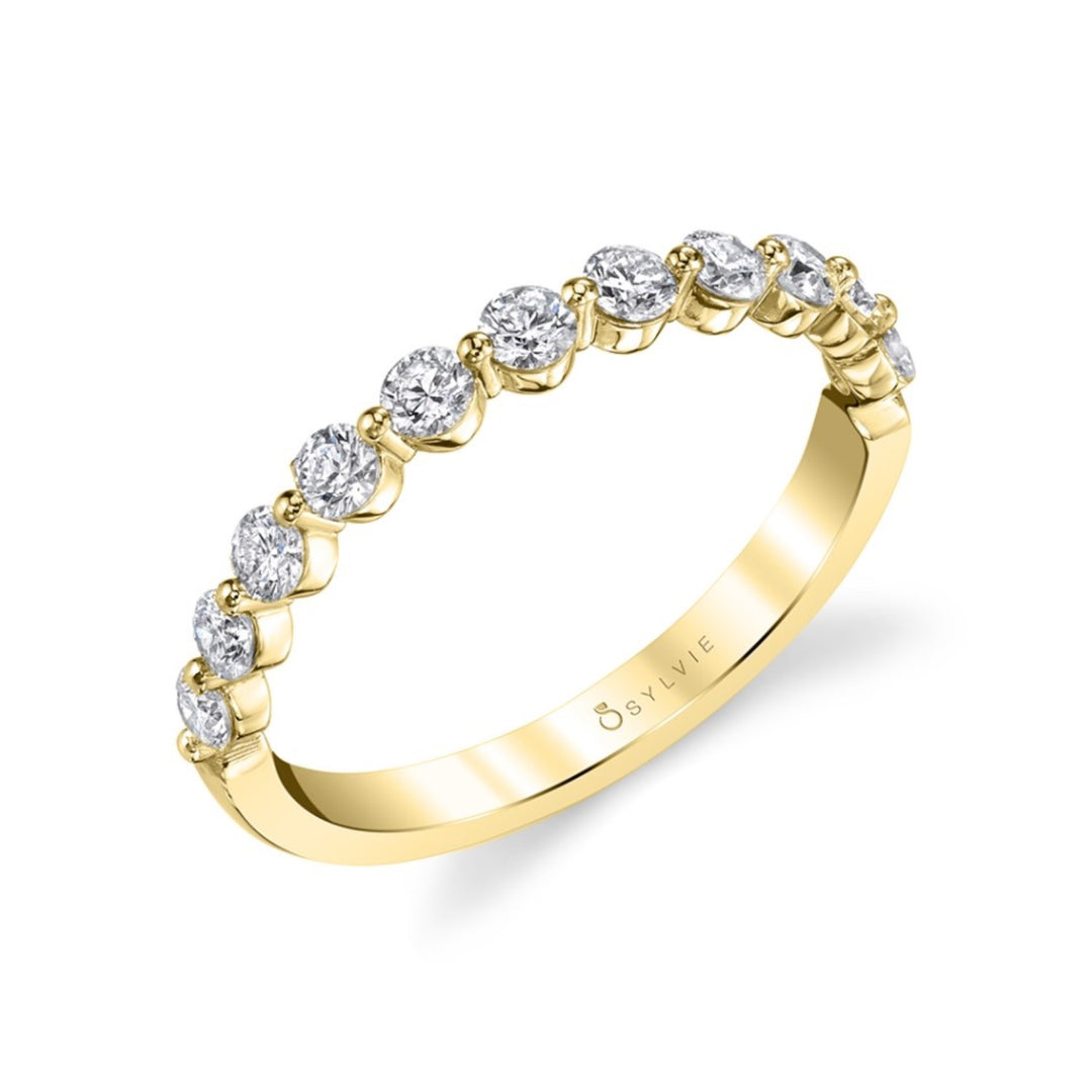 14K Yellow Gold Single Shared Prong Ring With Diamonds Halfway Around - Size 6.5