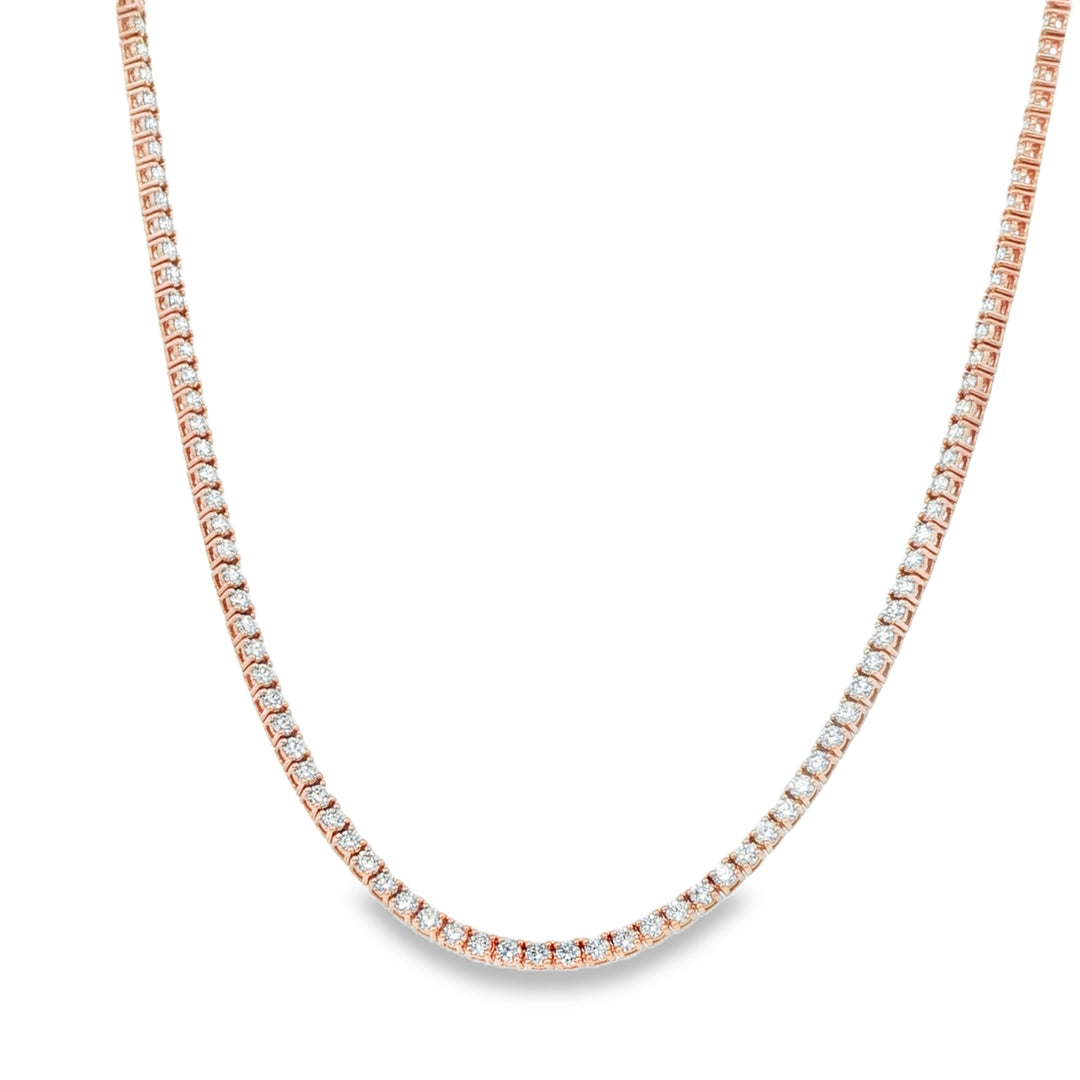14K Rose Gold Diamond Tennis Necklace Weighing 5.43cts - 17.25"