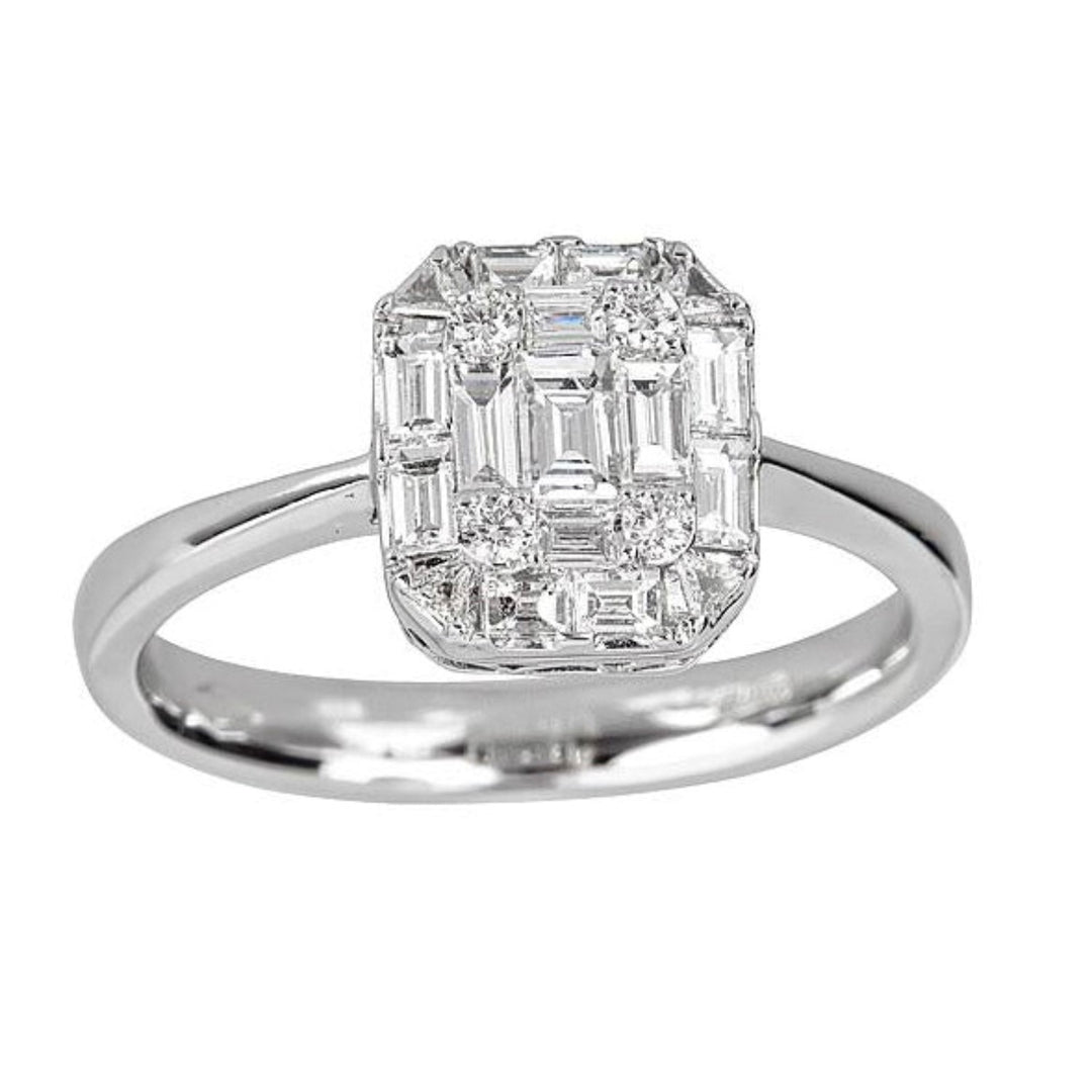 18K White Gold Mosaic Ring With Illusion Set Diamonds - Size 7