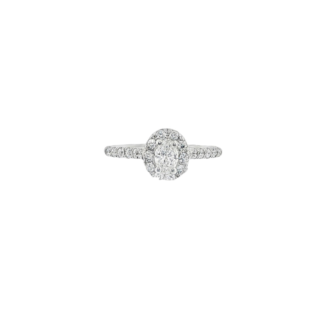 14K White Gold Oval Engagement Ring With A Diamond Halo