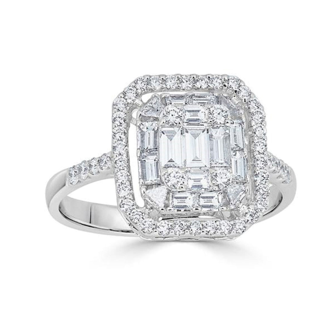 18K White Gold Octagonal Illusion Set Engagement Ring - Size 6.75