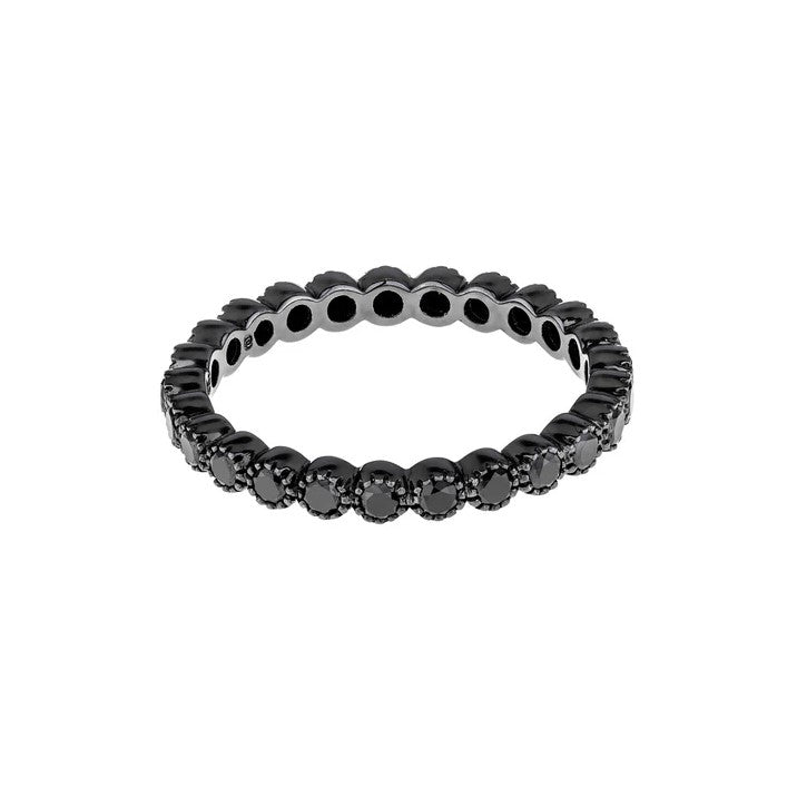 18K White Gold And Black Rhodium Bezel Set Black Diamond Band - Size 6.5