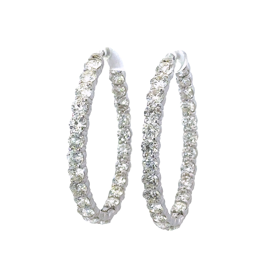 14K White Gold Diamond Inside Out Hoops Weighing 11.49cts