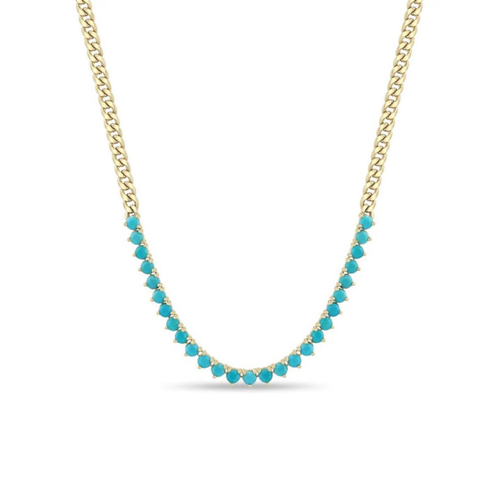 14K Yellow Gold Turquoise Tennis Segment Necklace