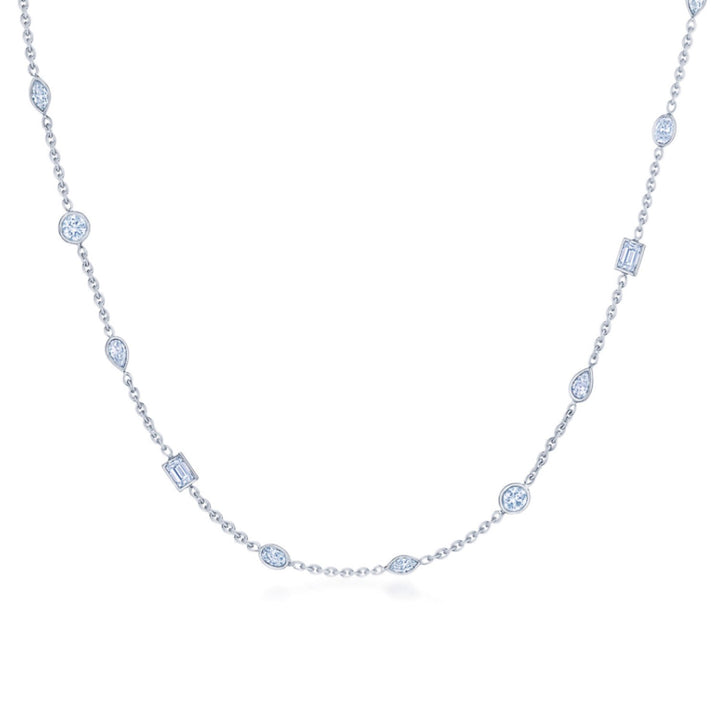 18K White Gold Mixed Shape Diamond Station Necklace - 18"