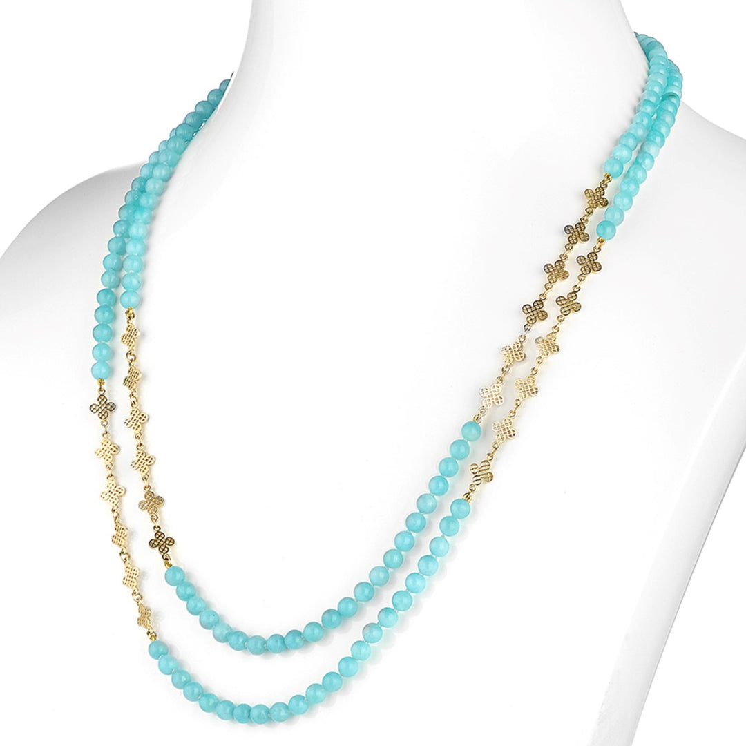 Crownwork Cloverleaf And Amazonite Triple Wrap Necklace - 54"