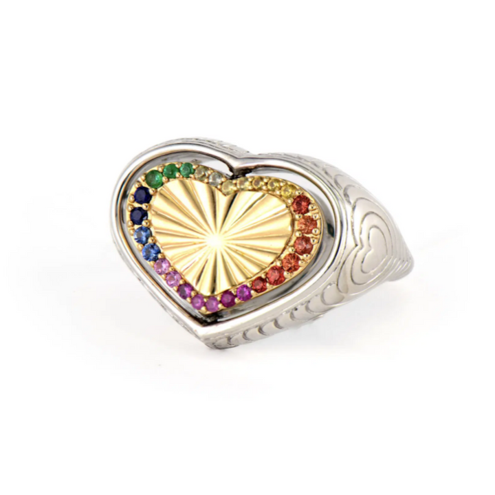 Mixed Metal Love Explosion Rainbow Flip Ring - Size 7