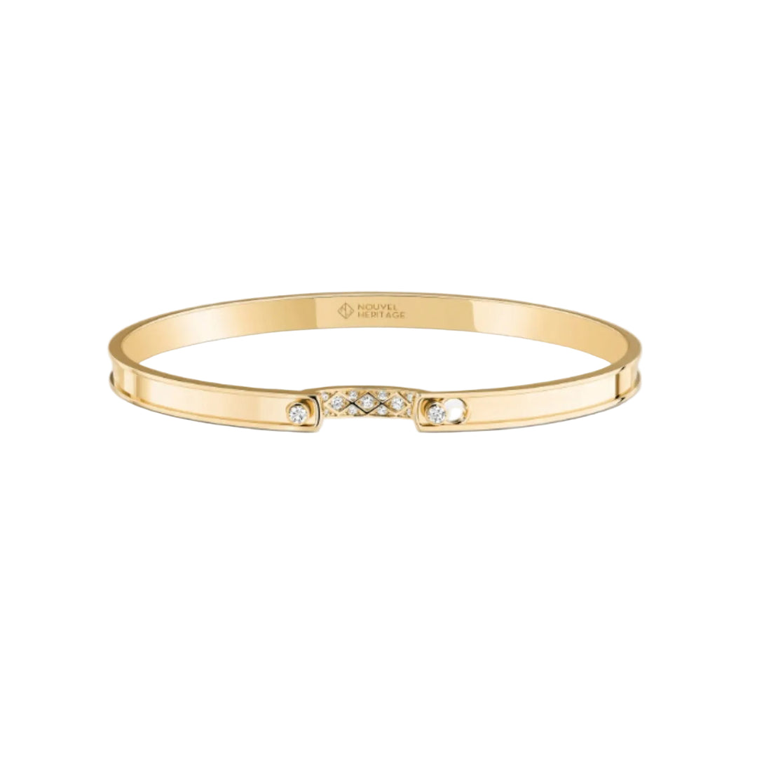 18K Yellow Gold Parisian Stroll Mood Bangle With Diamonds And A Raised Edge