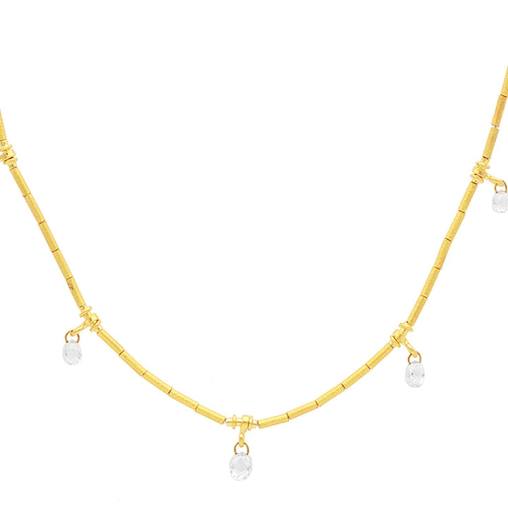 Gold Tube Necklace With 5 Diamond Charms