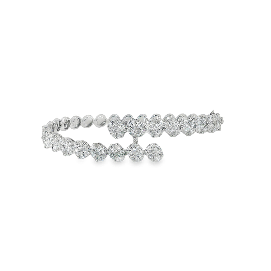 18K White Gold Open Bangle With Illusion Set Diamond Clusters