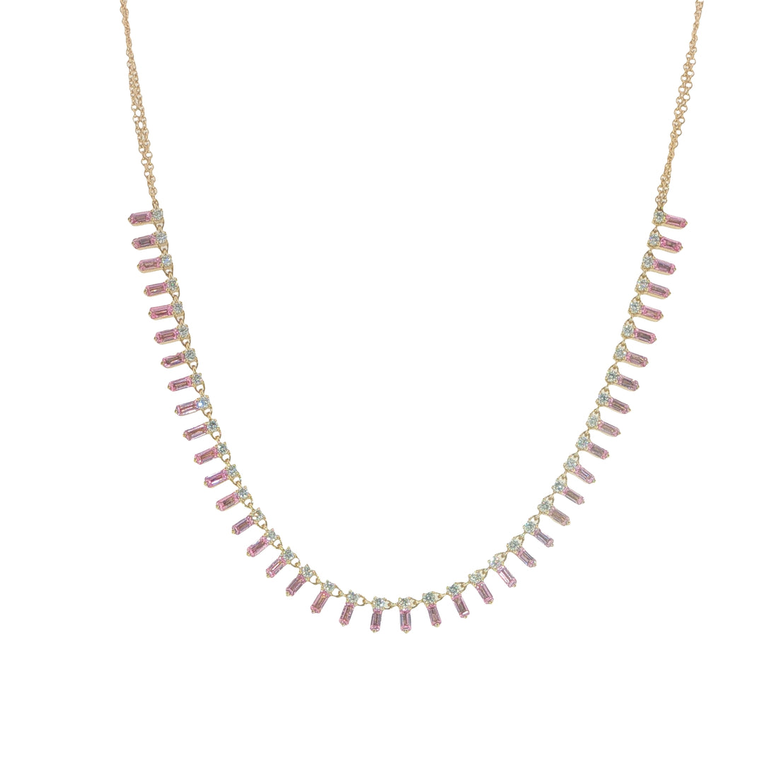 "Zeena" Necklace With Baguette Pink Sapphires And Round Diamonds - 16-18"
