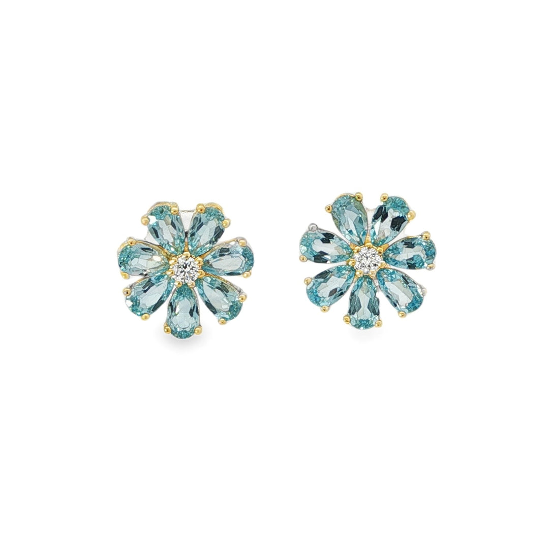 Swiss Blue Topaz Flower Petal Studs