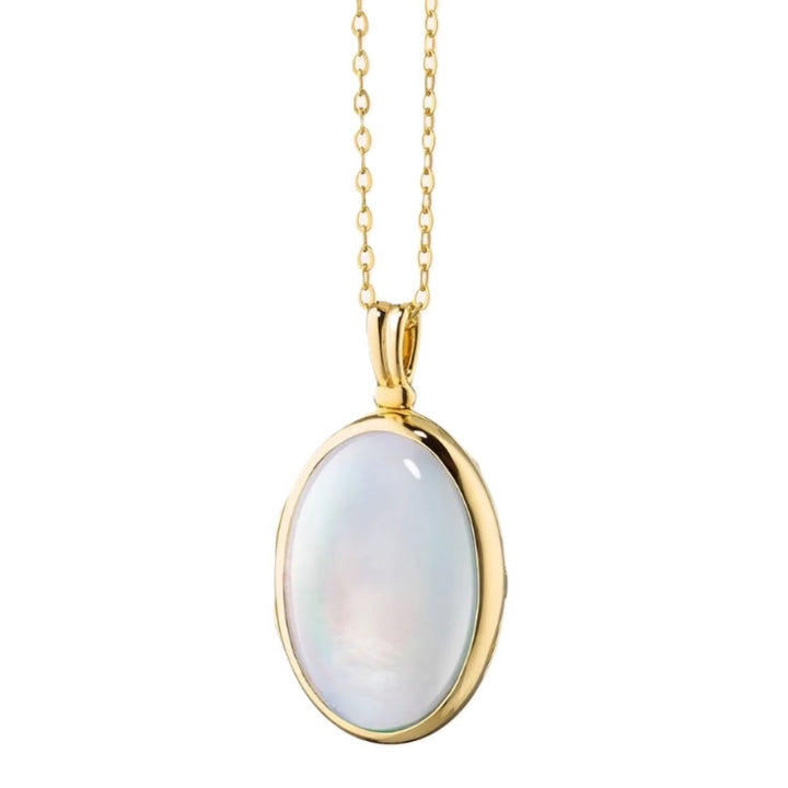 "Amelia" Oval Locket Necklace With Mother Of Pearl And Black Onyx - 17"