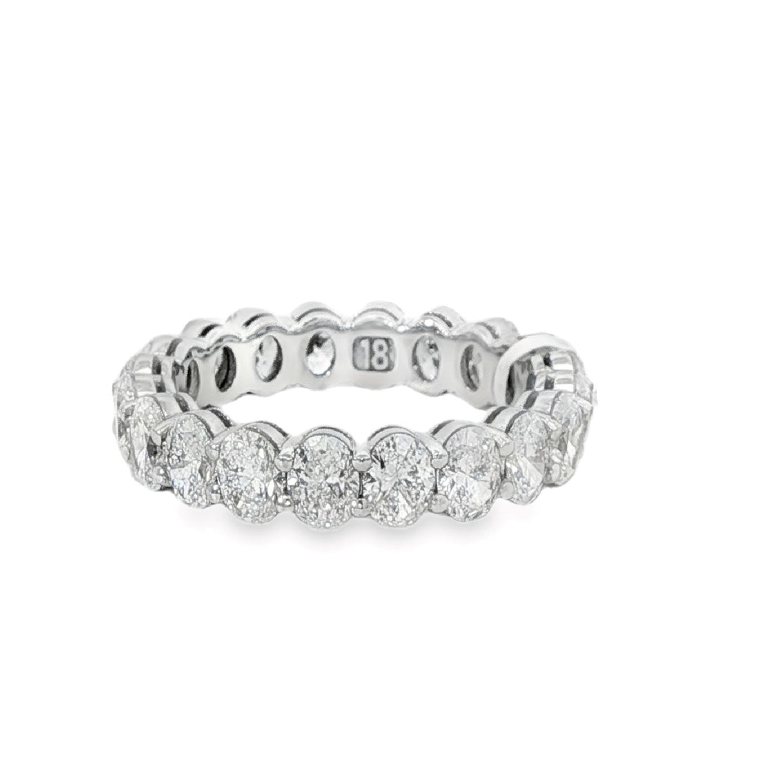 White Gold Oval Cut Diamond Band Weighing 3.86cts - Size 6.25