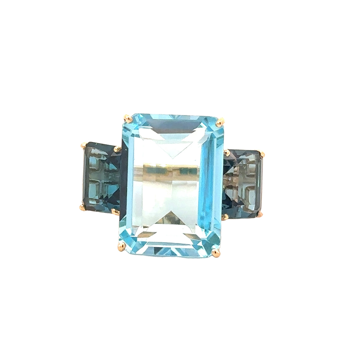 Sky Blue Topaz Ring with London Blue Topaz Sides and Diamonds on the Band