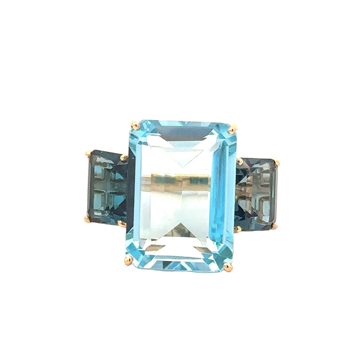 Sky Blue Topaz Ring with London Blue Topaz Sides and Diamonds on the Band