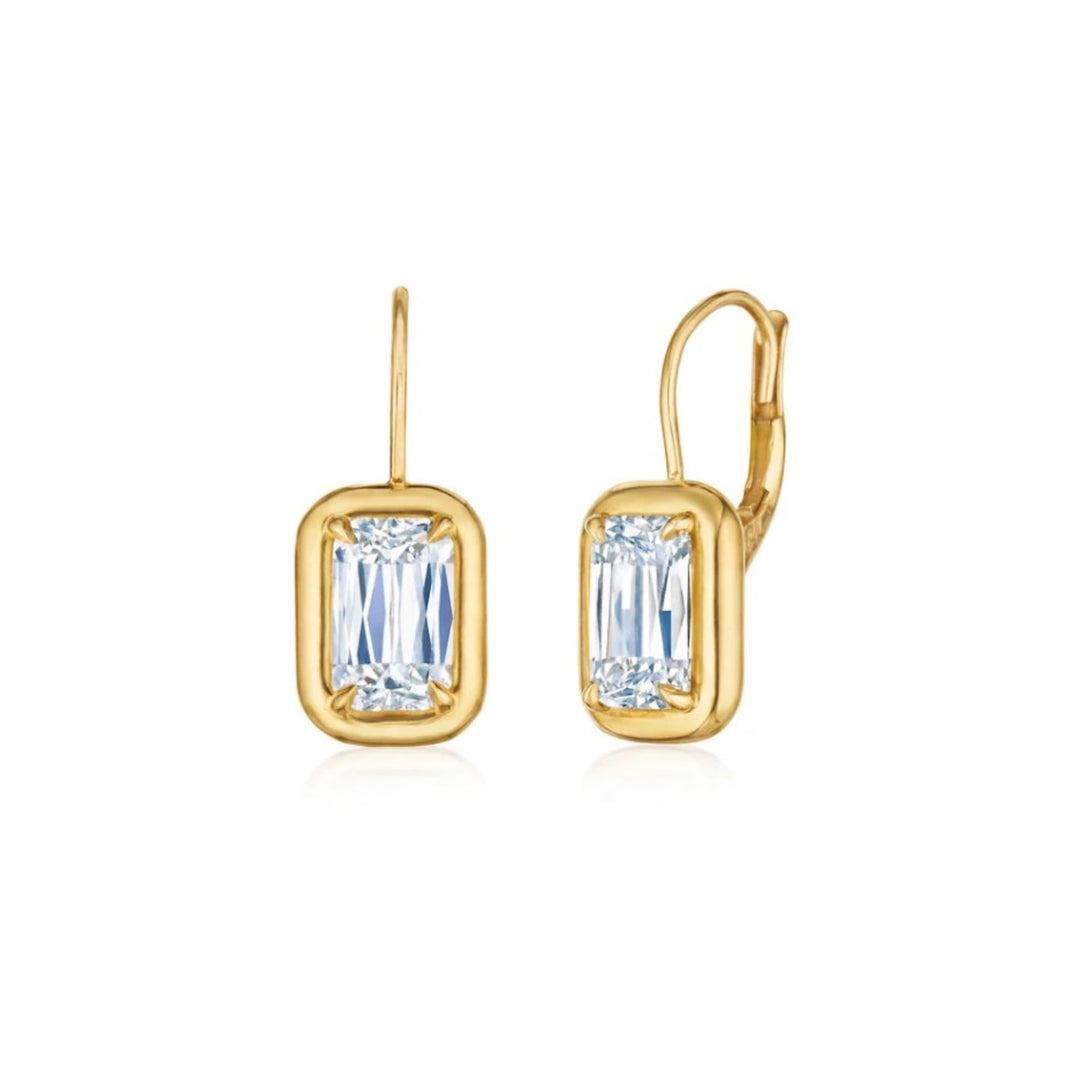 18K Yellow Gold Bezel Set Ashoka Diamond Drop Earrings