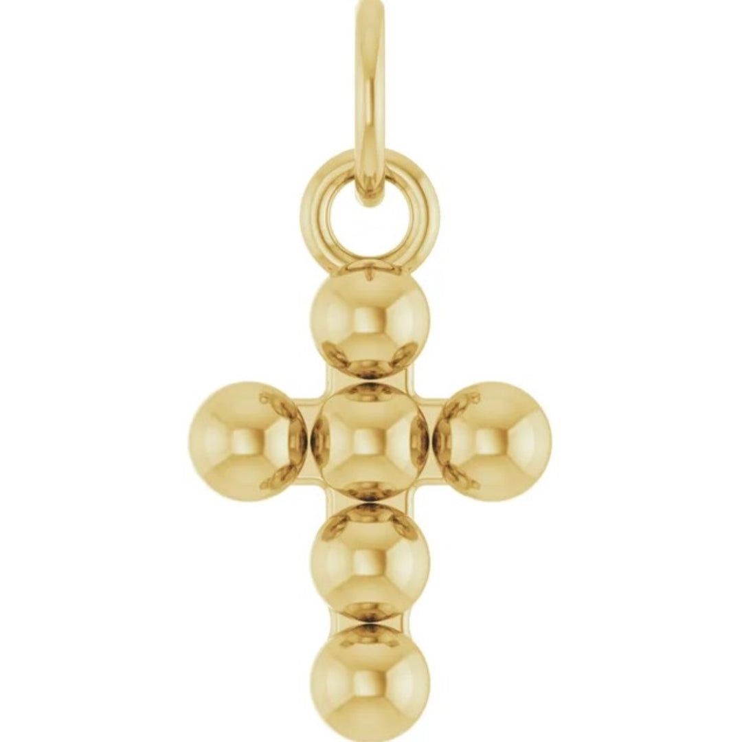 14K Yellow Gold Beaded Cross Pendant