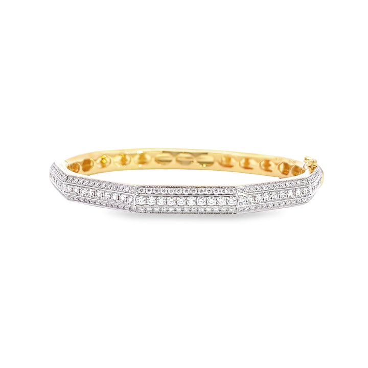 Yellow Gold Triple Strand Diamond Bangle With Geometric Design