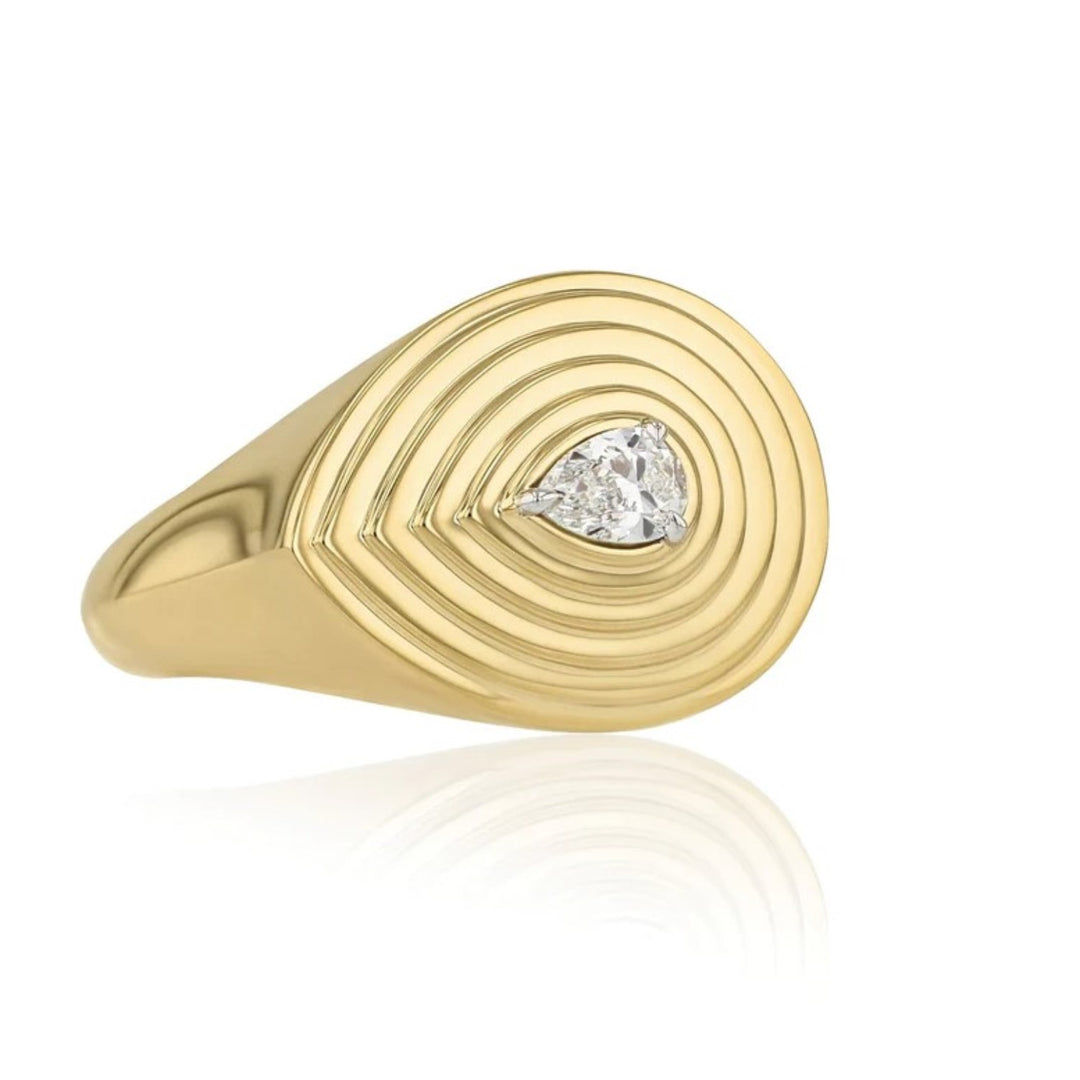 Pear Shaped Diamond Layered Signet Ring