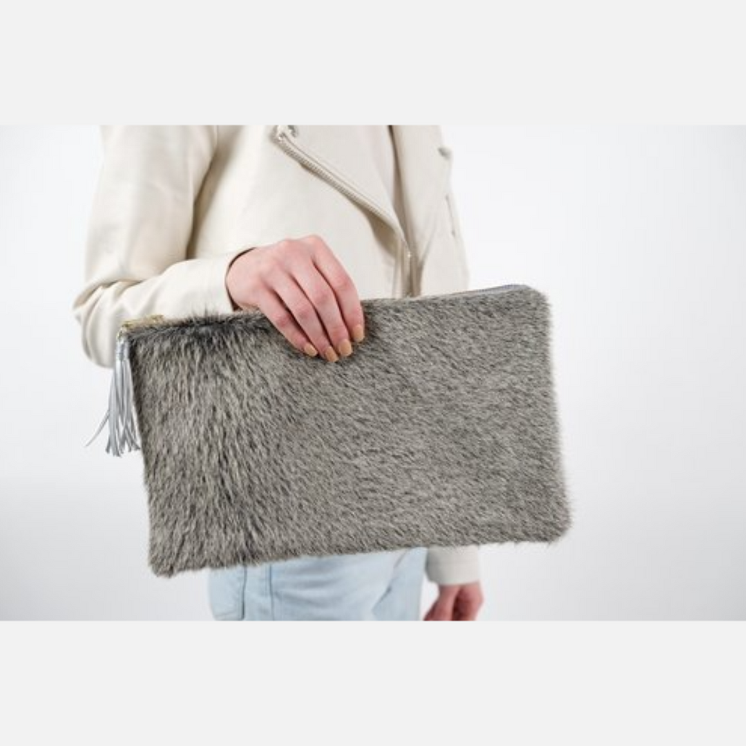 Grey Cowhide Clutch