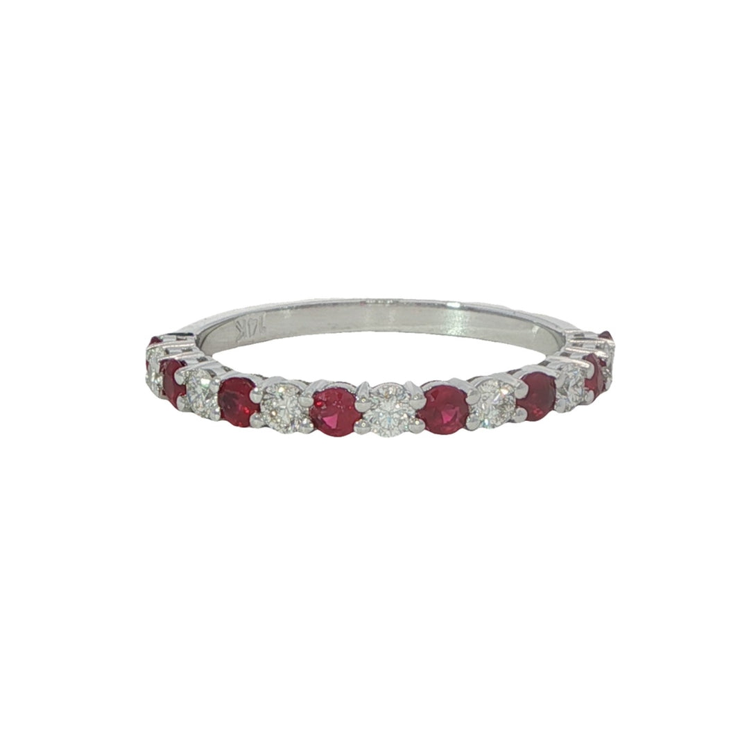 14K White Gold Ring With Rubies and Diamonds - Size 6.25