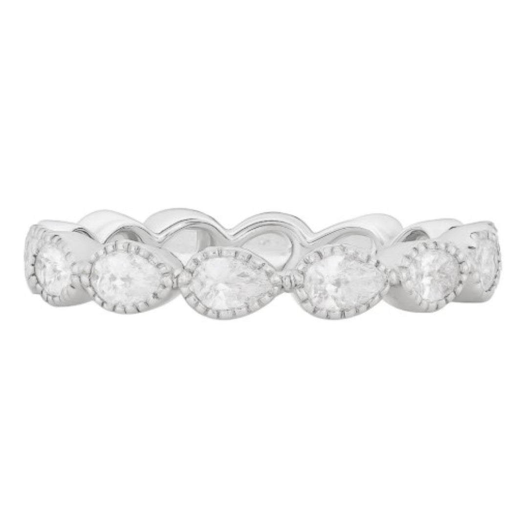 18K White Gold "Paloma" Diamond Band With Pear Shaped Diamonds - Size 6.5