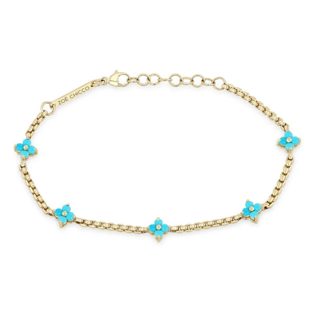 14K Yellow Gold Turquoise Quad Station Bracelet