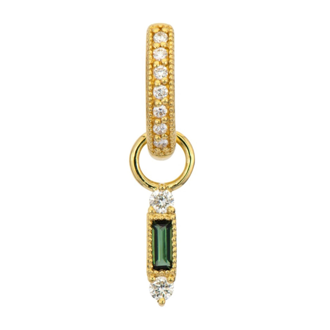 18K Yellow Gold Petite Simple Stone Baguette Green Tourmaline Earring Charm