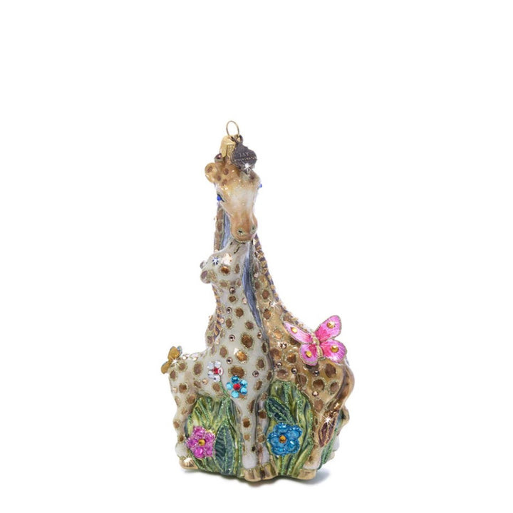 Mom and Baby Giraffe Glass Ornament