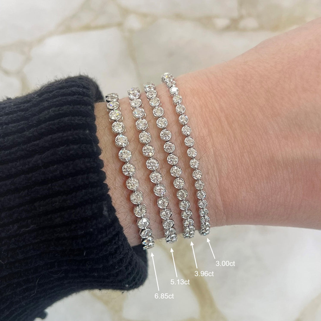 14K White Gold 6.85ct Bezel Diamond Tennis Bracelet